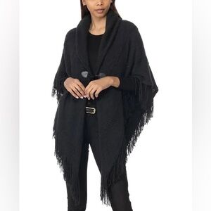 Charter Club | Raschel-Knit Toggle Poncho - BohoChic - Western - Fringe - NWT